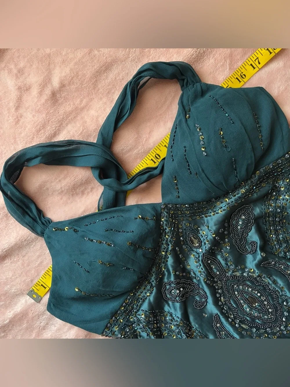 Sue Wong teal silk dress - Picture 4 of 7